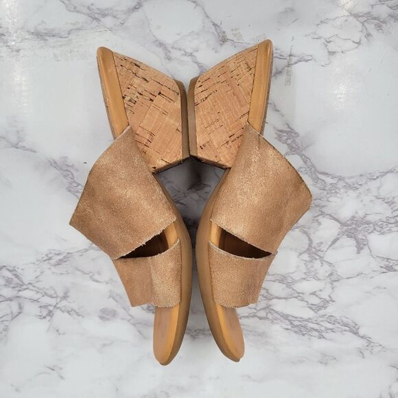 Korks Kork-Ease Slip Sandals Beige Metallic Sheen Tan Comfort Neutral Wedge - Picture 6 of 10